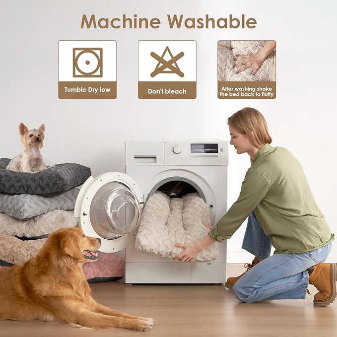 EHEYCIGA Washable Dog Bed for Crate 44x32 Inch, Anti-Slip XL Plus Kennel Pad for Extra Large Dogs Up to 85 lbs, Plush and Comfy Pet Sleeping Mat, Beige