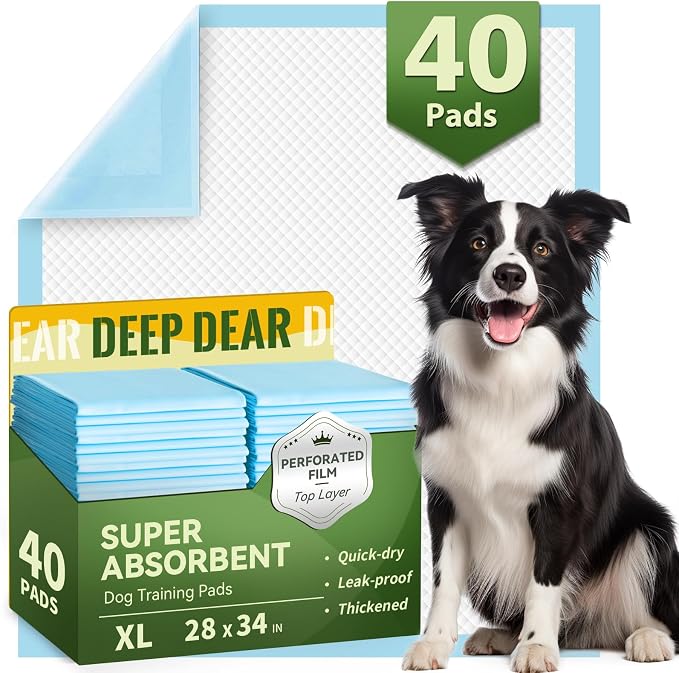 DEEP DEAR XLarge Dog Pads 28"x34", 40 Count Puppy Pads for Potty Training, Heavy Duty Pee Pads for Dogs, Dog Potty Pads for Pups, Kittens, Rabbits, Quick Drying & No Leaking Pet Pads for Housetraining