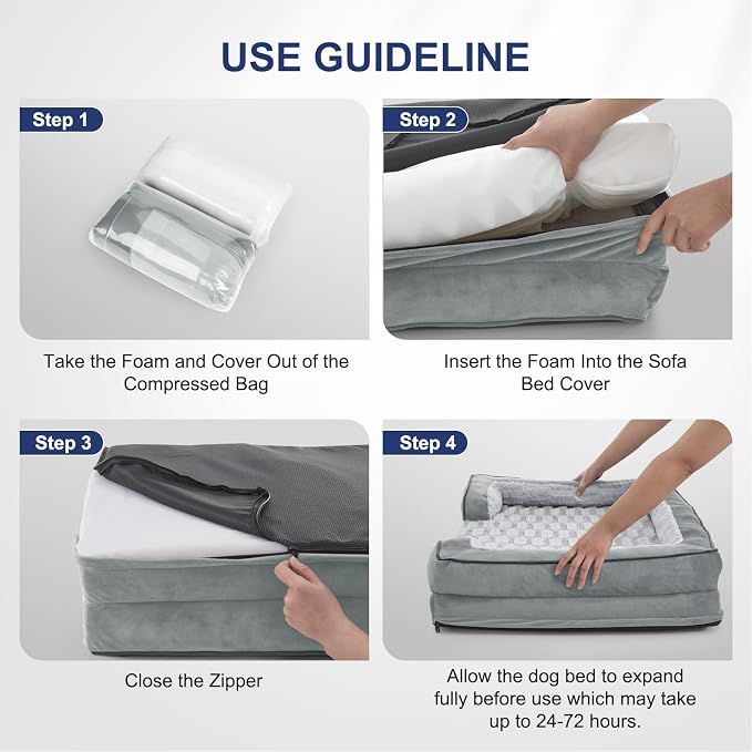 FURTIME Orthopedic Extra Large Dog Bed, Waterproof Dog Beds, 48x35x6.5 Supportive Foam Pet Couch Bed with Removable Washable Cover and Nonskid Bottom