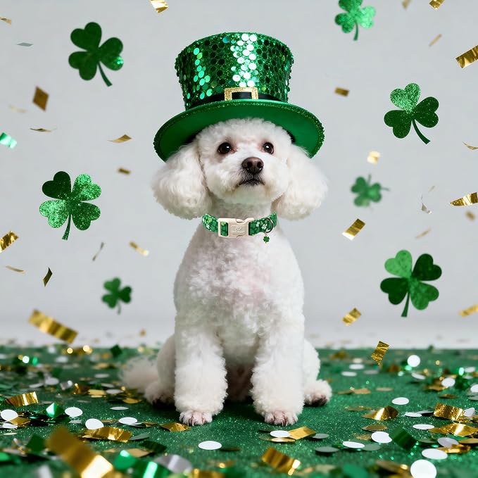St. Patrick's Day Dog Collar for Large Dogs - Bold Green Lucky Clover Dog Collars, Cute Irish Party Shamrock Puppy Collar, Lightweight Adjustable St. Patricks Day Pet Collars XL