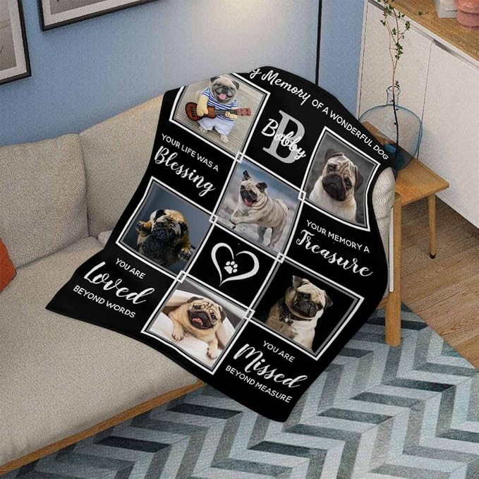 InterestPrint Personalized Memorial Fleece Blanket with Dog Cat Photo in Loving Memory of A Wonderful Dog Black Custom Pet Sympathy Remembrance Gift for Family and Friends 40X50 Inch