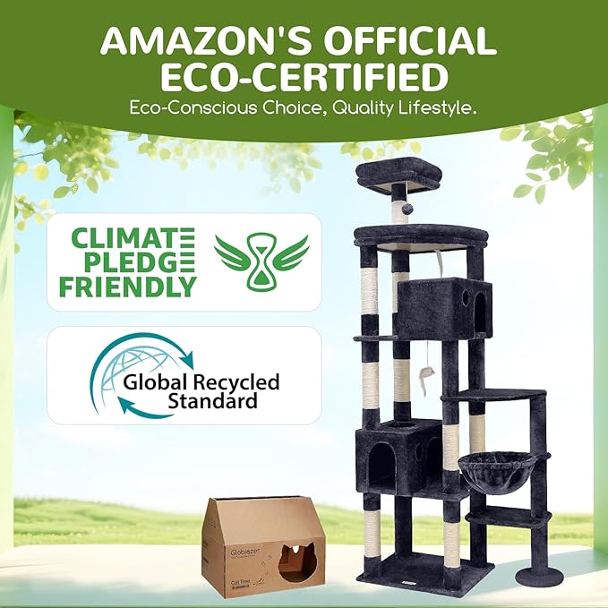 Globlazer Giant Cat Tree for Indoor Large Cats, 83in, F83, Dark Grey | XXL Cat Tower with 9 Scratching Posts for 20lb+ Heavy Duty Large Adult Cats
