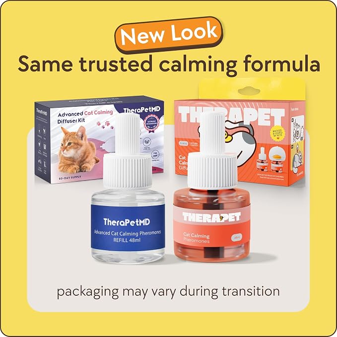 TherapetMD 2-Pack 120-Days Cat Calming Diffuser Kits - Dual-Pheromone Cat Diffusers for Stress, Pee Spraying, Fighting, Aggression, Meowing & Scratching – 2 Diffusers + 120-Days Refills - Box May Vary