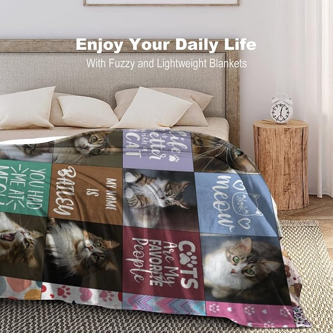 Personalized Pet Photo Blanket, Custom Pictures Collage Cat Memorial Gift, Cat Loss Gift Remembrance Pet Blanket for Family Friends Pet Sympathy Gift for Kids and a Grieving Pet Owner 50"x60"