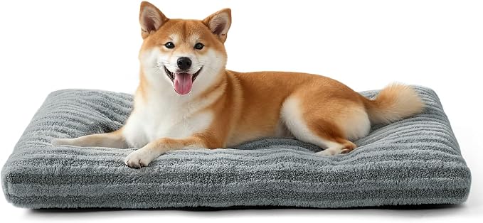 FURTIME Washable Dog Bed Medium Size Dogs, Deluxe Dog Crate Beds | Comfy Fluffy Kennel Pad Anti-Slip Pet Sleeping Mat, Machine Washable Dogs Pillow, 29"x21"x3", Gray