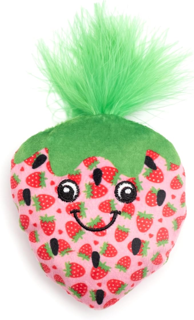 The Worthy Dog Strawberry Plush Cat Toy – Soft Crinkle Catnip Toy with Organic Catnip for Interactive Play, Safe Non-Toxic Materials - Pink, One Size