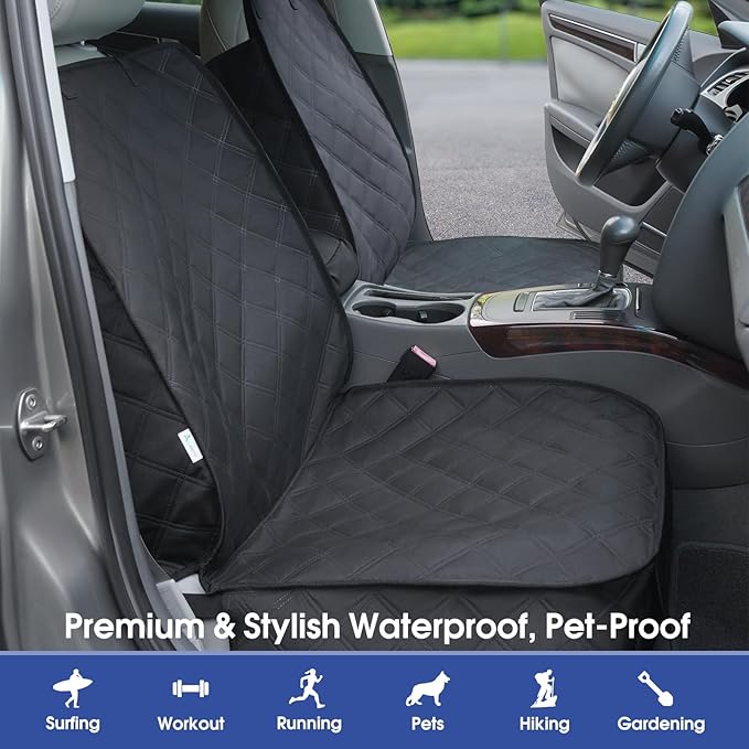 ALLANSING Front Seat Cover for Dogs with Side Flaps, Heavy Duty 900D Waterproof Seat Protector, Protects from Dirt & Scratches, for Pets & Daily Use, Fits Cars SUV Trucks Minivans (2-Pack)