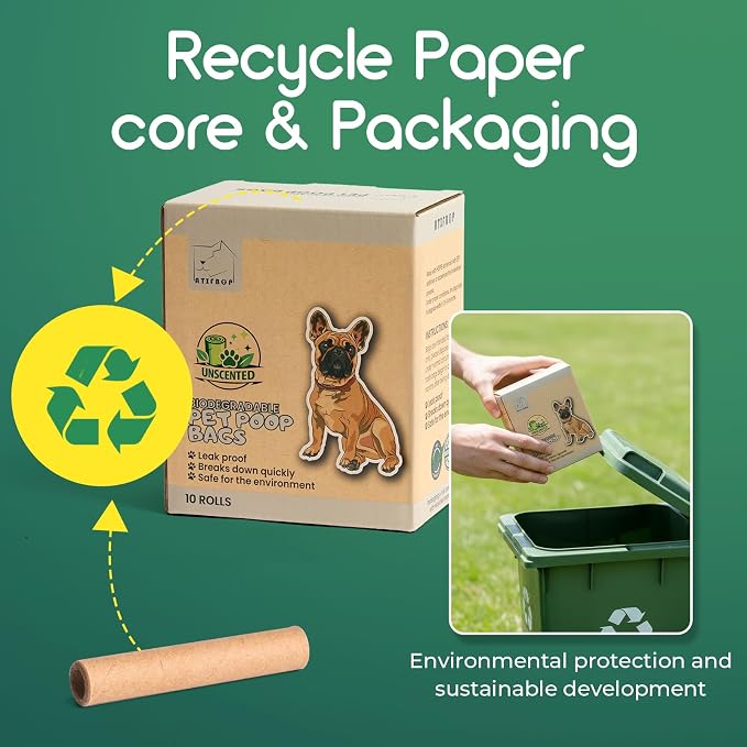 ATIFBOP Biodegradable Dog Poop Bags 150 Counts with Dispenser, Leak Proof and Extra Thick Doggy Poop Bags (Unscented)