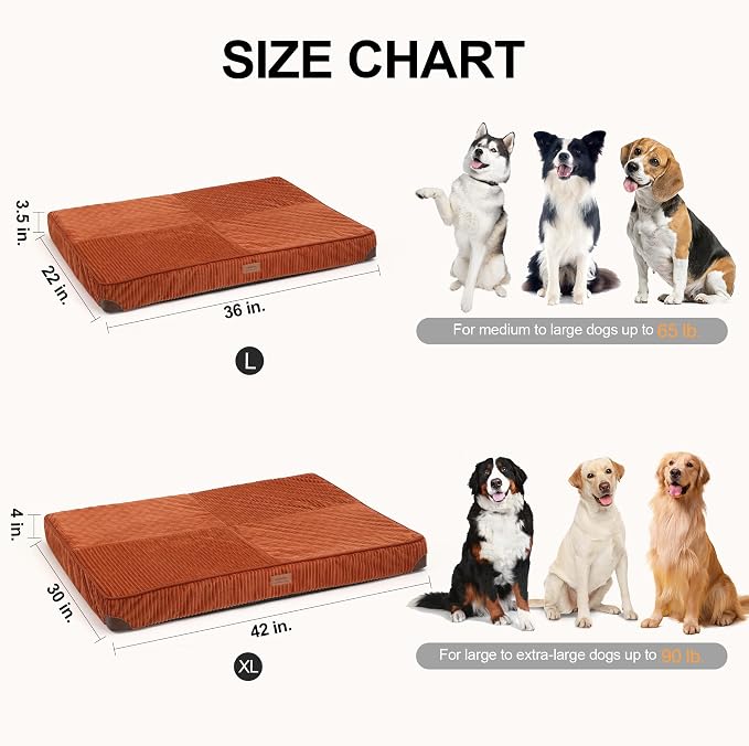 FUKUMARU Large Dog Bed, Thickened Waterproof Dog Mat with Washable Cover | Corduroy Orthopedic Dog Bed for Crate, 28D Egg Crate Foam Support Pet Mat, Cozy Flat Dog Pad with Anti-Slip Bottom