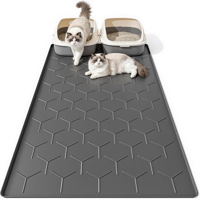 Bulkniu Silicone Cat Litter Mat, 28"X40", Raised Edge Waterproof, Dark Grey | Litter Trapping & Recycling, Easy to Clean, Non-Slip, Durable Safe & Odorless, Paw Friendly