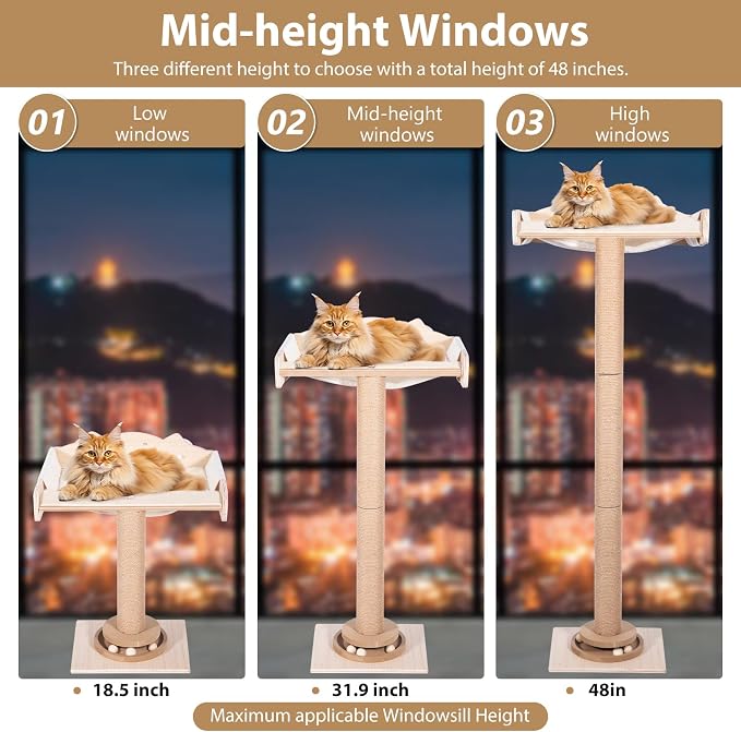 Fantasreen Window Perch Cat Hammock Tree 48", with Sisal Post Track Toys (Drill-Free)