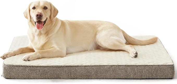 JOEJOY Orthopedic Dog Bed XL, Washable Dog Crate Bed Large Sized with Removable Cover, Egg Memory Foam Big Pet Beds, Beige, 41"x27"