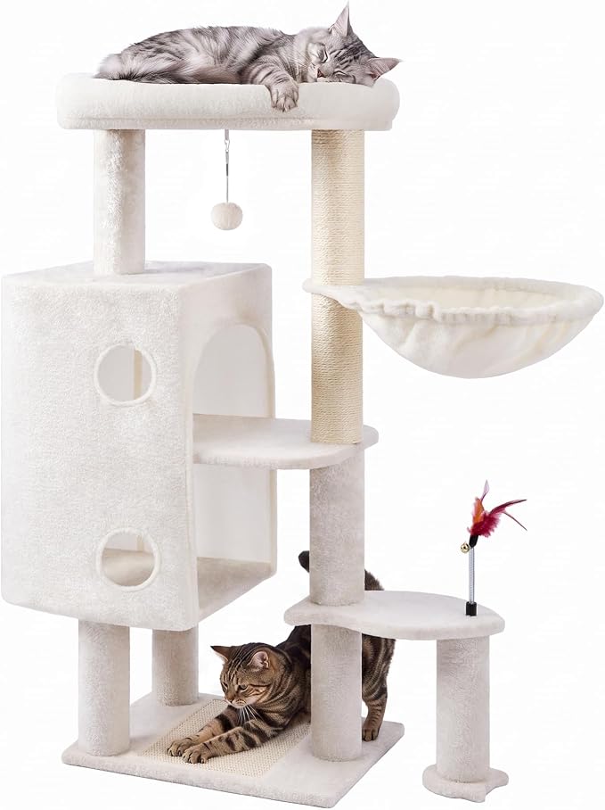 HUITREE 45in Cat Tree Tower with Big Condo for Indoor Cats,Cat Tower with Scratching Post,Scratching Board and Cat Toys,Multi-Level,Small Space,Transformer Cat Tree (336B)