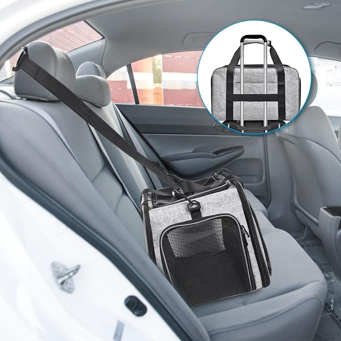 Petmolico Cat Carrier Soft-Sided Pet Bag for Small Medium Cats Puppies 16LBs - Airline Approved Pet Travel Carrier 3 Open Doors (Medium,Grey-X863)