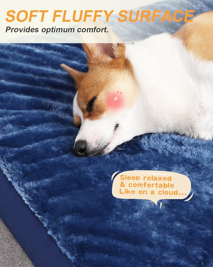 KSIIA Orthopedic Dog Bed for Medium Dogs with Waterproof Lining,Blue, 29x18 | Deluxe Soft Plush Dog Crate Bed, Washable Pet Mat with Removable Cover & Egg Crate Foam for Medium Dogs Sleeping & Relaxing