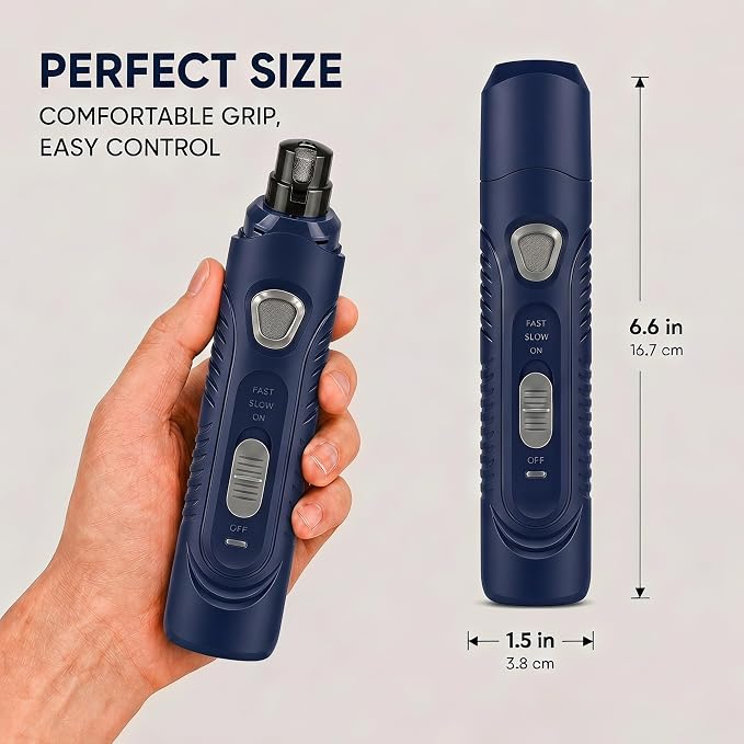 Pet Nail Grinder for Dogs and Cats, 2-Speed Electric Dog Nail Trimmer, Extral Steel Pet Nail Clipper, Rechargeable 2000mAh Nail Grinder for Small Medium Large Dogs with 2 LED Lights, Blue