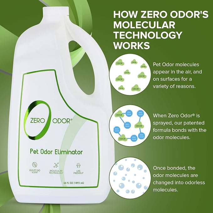 Zero Odor Pet Odor Eliminator Refill for Dog & Cat Urine, Carpet Deodorizer | Enzyme-Free, Urine Smell Eliminator for Pet Beds, Litter Areas & Furniture, No Lasting Scent, 64 FL OZ