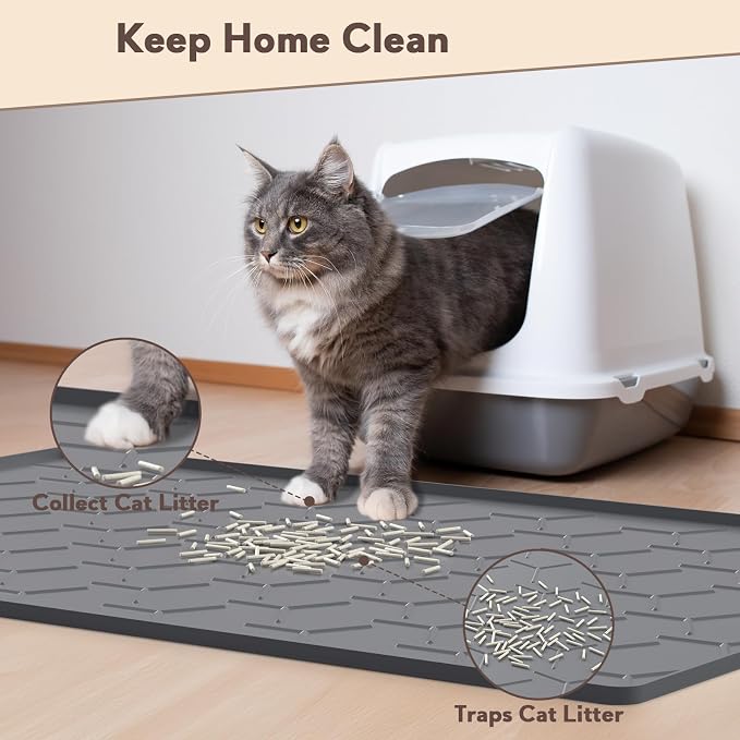 Silicone Cat Litter Mat Large 40" X 28", Easy to Clean, Dark Gray | Large Size Waterproof Silicone Mat with Raised Edges, Catch Litter, Protect Floor from Urine, Multi-Use for Dog/Sink/Kitchen