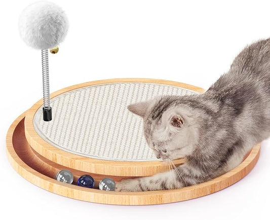 Cat Scratcher, Rolufy Cat Natural Sisal Scratching Pad, Kitten Interactive Toy with Ball Track Spring Ball for Chasing Hunting Mental Physical Exercise Puzzle