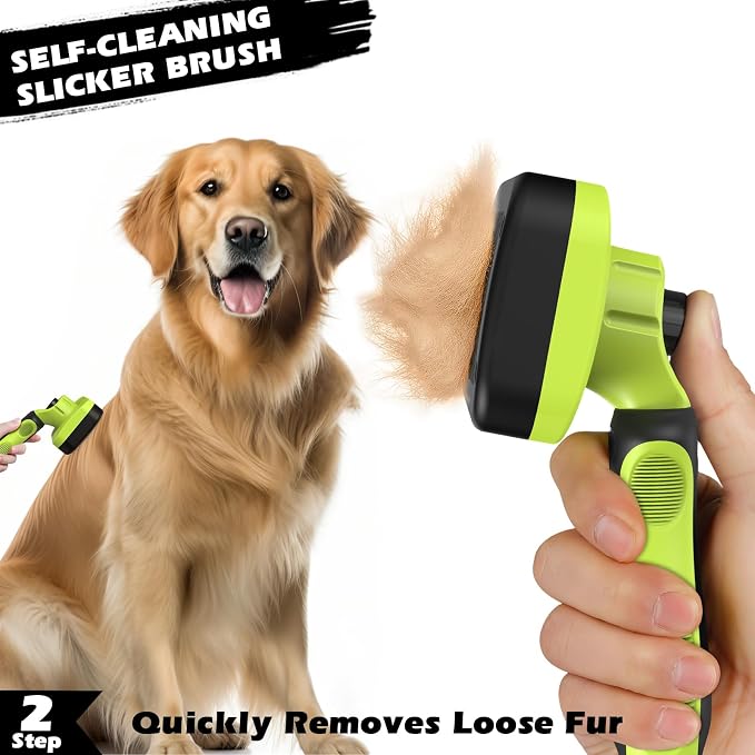 Professional 3PCS Self Cleaning Slicker Brush & Pet Grooming Rake & Flea Comb for Dogs,Cats and Horses | Double-Sided Dematting Comb & Skin Friendly Deshedding Grooming Tool | Pet Supplies (Green)