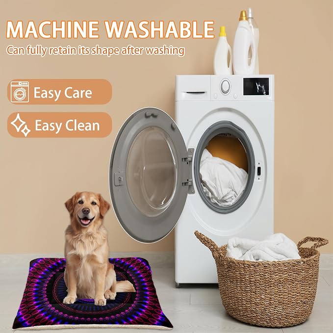 HOSIMA Bohemia Dog Mats for Sleeping,Mandala Pattern Fuzzy Pet Bed Mat,42L*32W Inch,Suitable for Small Dog Bed,Washable Soft Cozy Black Pet Pad.