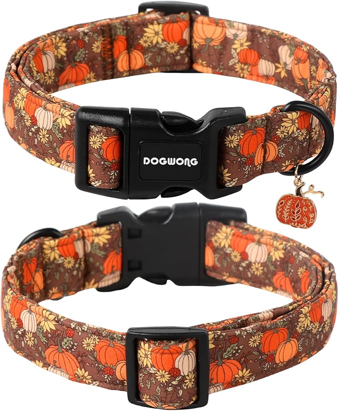 DOGWONG Fall Pumpkin Dog Collar- Design Fall Holiday Dog Collars Adjustable Halloween Pumpkin Sunflower Dog Collar for Small Medium Large Dogs L