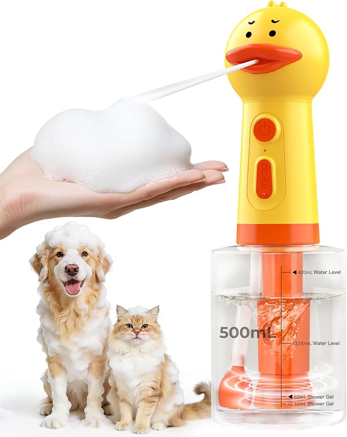 Electric Dog Shampoo Dispenser with Auto Mixing, 500ml Dog Shampoo Foamer & Soap Sprayer, Rechargeable Pet Shampoo Dispenser for Dogs & Cats, Waterproof Dog Bath Foam Machine