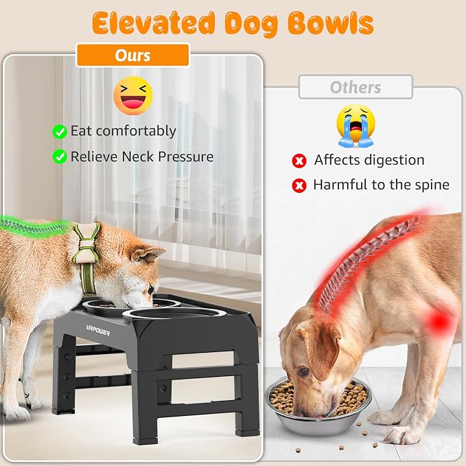 URPOWER Raised Dog Bowls 4 Height Adjustable Elevated Bowl Stand | Stainless Steel Water Bowl Non-Slip Dog Food Bowls Stand for Small Medium Large Dogs and Pets