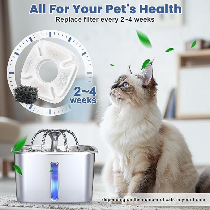 28 Pcs Cat Pet Water Fountain Filters, 14 Pcs Cat Fountain Replacement Filters & 14 Pcs Pre-Filter Sponges, Pet Fountain Filter for 95oz/2.8L 135oz/4L 67oz/2L Automatic Pet Drinking Cat Water Fountain