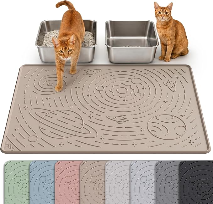 OHMO Cat Litter Mat Large Litter Box Mat, 31.5x23.6 Beige, Premium BPA-Free Silicone Rubber Kitty Litter Mat for Litter Box, High Edge Scatter Control Non-Slip Waterproof Litter Trapping Mat