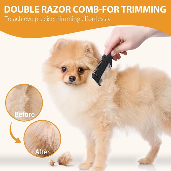 2-in-1 Pet Grooming Comb for Dogs and Cats - 2 Combs with 20 Extra Blades for Trimming and Grooming | 2 in 1 Trimming&Grooming, Dog Cat Brush that Cuts Hair, Hair Cutter Comb for Dog Cat, Pet Hair Trimmer Grooming Comb Dog Cat