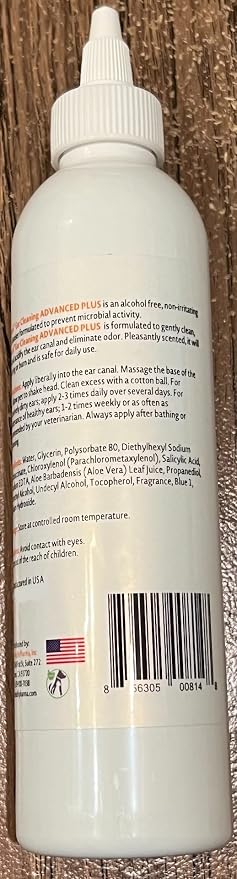 Truseb | Ear Cleaner Flush Advanced Plus Solution Formula for Cats and Dogs, Washes Away Dirt and Debris and Helps Prevent Issues , Cleaning + Drying (ADVANCED+ Ear Cleansing Flush, 8 Oz)