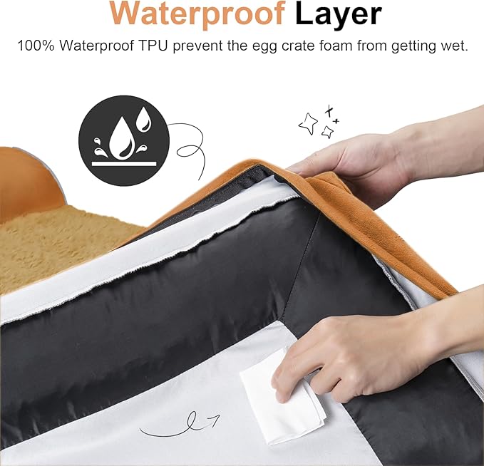 NANUYA Orthopedic Dog Bed for Jumbo Dogs, 53 x 42 Inch, Orange | Egg crate foam for joint support, 3-sided bolster pet sofa, waterproof lining, washable cover, and non-skid base