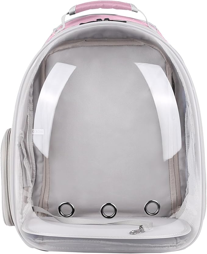 Dual Extension Pet Backpack Carrier for Large Cat and Small Puppy up to 20 Pounds, Clear Space Capsule Astronaut Transparent Bubble Window Pet Vet Travel Visit Bag