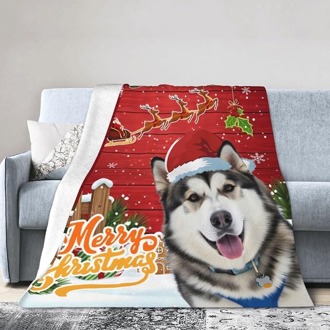Nxwdwqa Personalized Christmas Dog Blanket Throws with Photos, Custom Christmas Pet Blanket, Dog Gifts for Pet Lovers, Customized Puppy Blanket for Adult Kid Birthday Fathers Mothers Valentines Gift