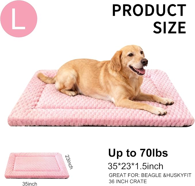 Dog Bed Mat, Reversible Dog Crate Pad - Washable Kennel Mat with Soft Support Foam, Flat Kennel Pad for Dogs & Cats, Double Pet Bed Perfect for Cage (Pink, 35" L x 23" W x 0.8" Th)
