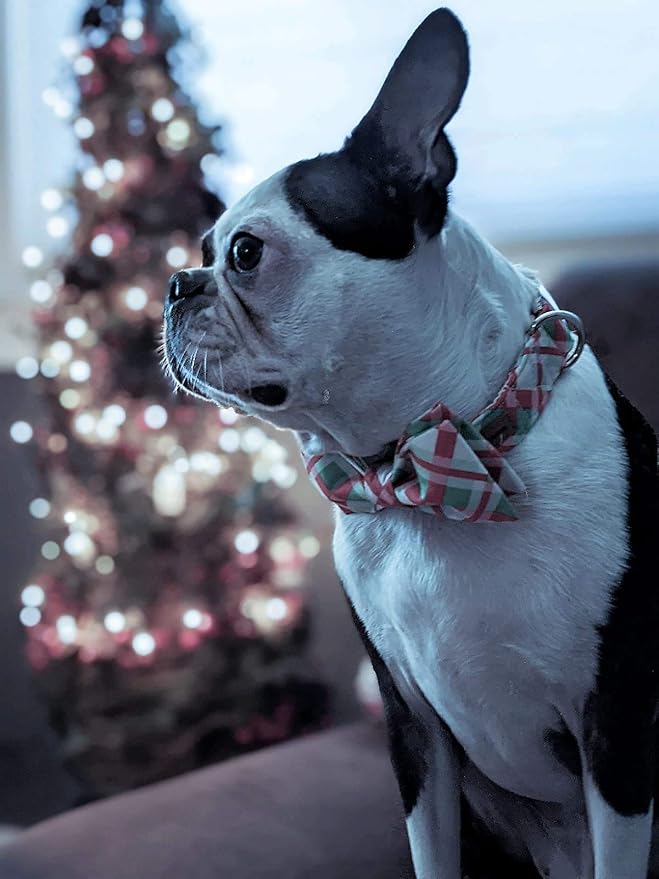 Lionet Paws Christmas Dog Collar with Bowtie Durable Adjustable Handmade Comfortable Bow Tie Dog Collar Cat Collar with Metal Buckle for XL Dogs,Party,Festival,Holiday Style,Neck 16-26in