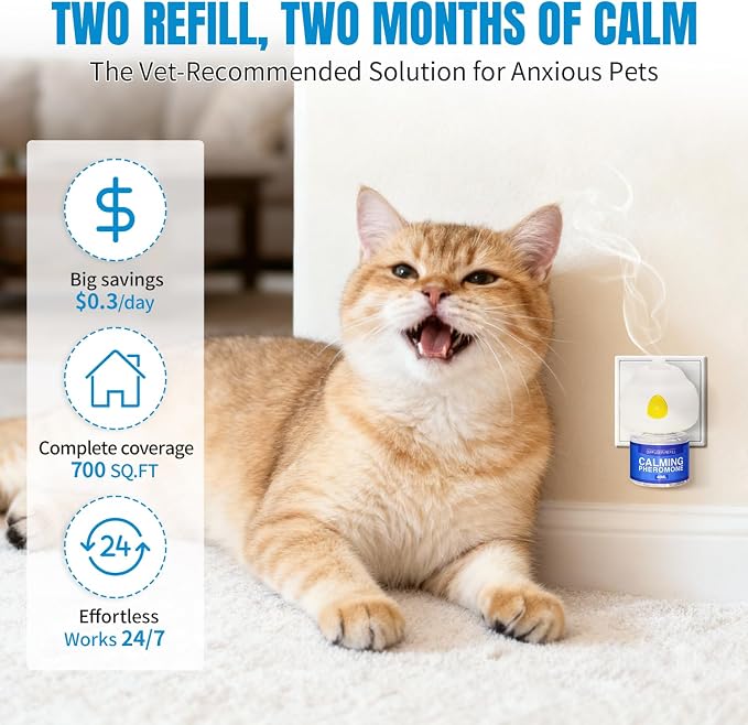Cat Calming Diffuser Pheromones Effectively Relieve Anxiety Stress Cat Pheromones Calming Diffuser Refill Comfort for Cats Reduce Fighting Spraying Scratching Calm Relaxing