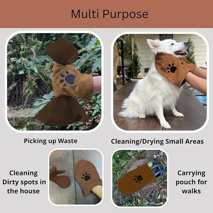 Penny & Niko Microfiber Pet Towel Mitts - Paw Cleaning and Drying Mitts/Gloves for Dogs and Cats (Brown, Standard - 4 Pack)