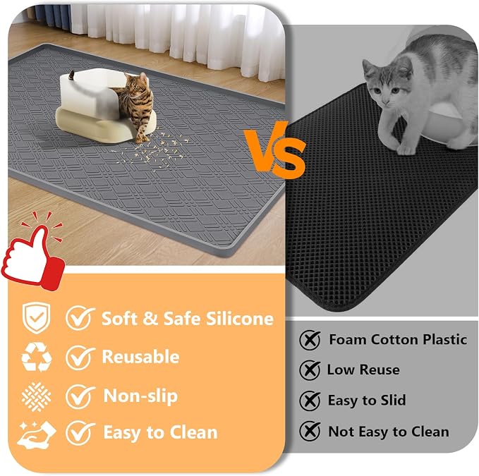 Silicone Cat Litter Mat 42" x 29" Cat Mat for Litter Box, Dark Grey | Extra Large Cat Litter Trapping Mat for Floor, Waterproof, Non-Slip Kitty Litter Box Mat with Raised Edge, Easy to Clean