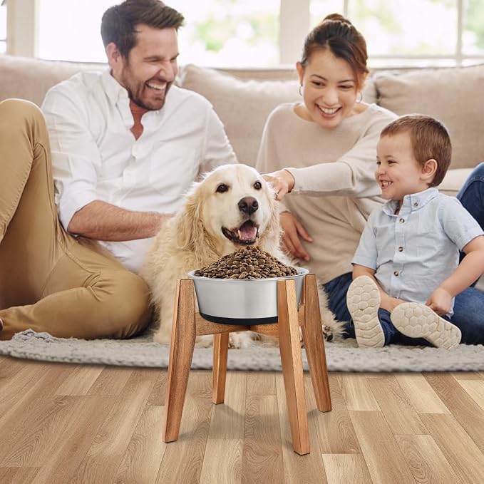RAINBLELAND Raised Wooden Dog Bowl Stand for Large Dogs, Fits 9 Inch Bowls | Solid Acacia Hardwood with a premium furniture-quality design that complements modern home décor.