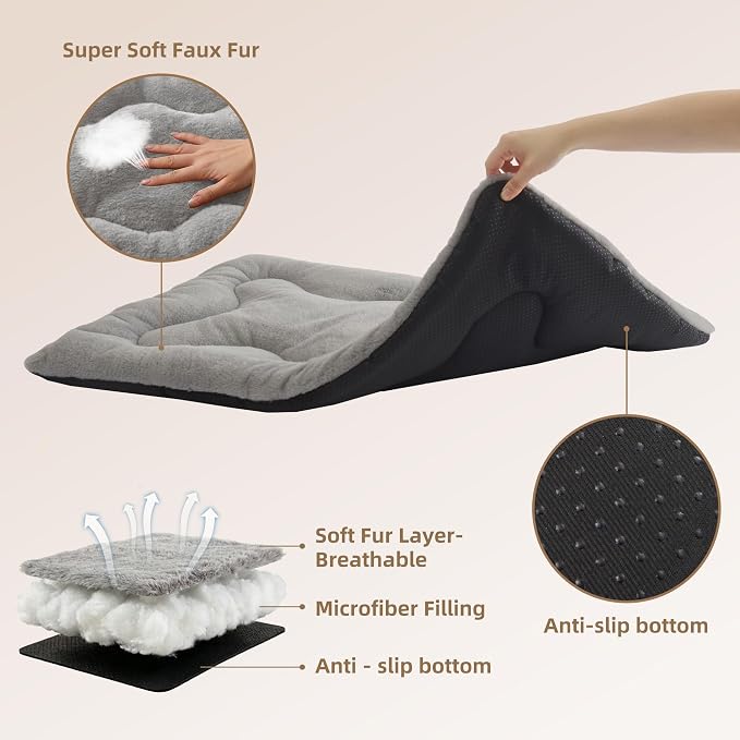 Dog Bed 36" for Metal Crate Pad,Washable Sleeping Mat for Medium/Large Pets | Soft faux rabbit fur, non-slip,machine wash/dry, plush cushioning, for crates, floors & travel, multiple sizes for all breeds