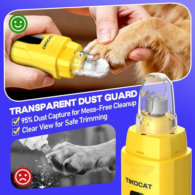 Whisper-Quiet Dog Nail Grinder, 50% More Powerful 6-Speed Pet Nail Trimmer with LED Display & 4 LED Lights, 3 Grinding Bits, No Over-Cutting, Stress-Free Grooming for Dogs, Cats & All Sensitive Pets