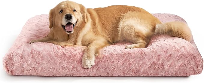 EHEYCIGA Washable XL Dog Bed for Crate 41x27 Inch, Kennel Pad for Extra Large Dogs Up to 65 lbs, Plush and Comfy Pet Sleeping Mat, Pink