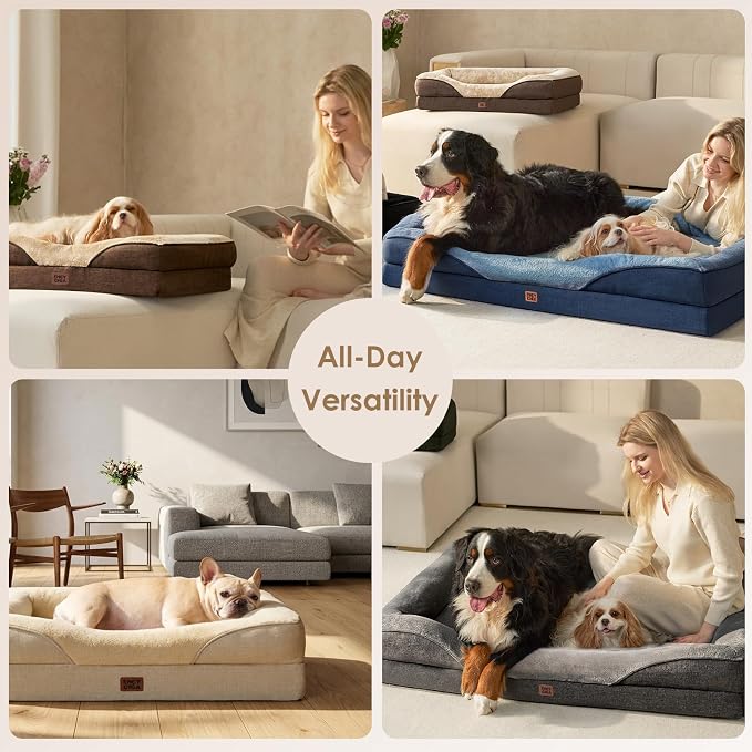 EHEYCIGA Orthopedic Dog Bed for Medium Dog, 35x22 Inch Memory Foam Dog Couch Bed with Sides, Waterproof Liner & Washable Removable Cover, Bolster Pet Sofa, Green