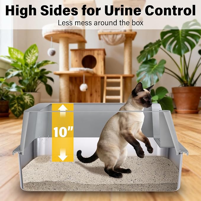 Stainless Steel Litter Box, XL Extra Large High Sided Metal Cat Litter Box with Lid and Scooper, Easy Clean, Non Stick & No Smell-23"x15"x10"