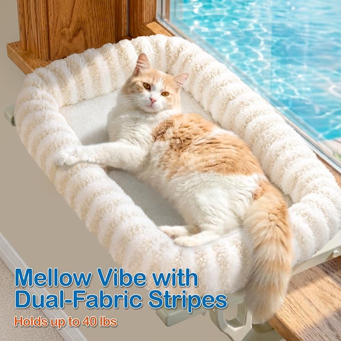 Zakkart Mellow All-Around Cat Hammock for Windowsill, Dual-Mount (Beige, L) | Hook-On or Screw-On Installation, Machine Washable Bed, Heavy Duty ABS & Metal Frame, Support up to 40 lbs.