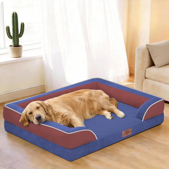 Comfort Expression Orthopedic Dog Bed for Extra Large Dogs with Bolster | Waterproof Dog Couch Bed with Washable Cover & Non-Slip Bottom, Supportive Egg Crate Foam XL Pet Bed, 45x35 Inch