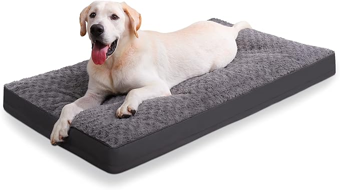 KSIIA Washable Dog Bed for Crate Waterproof for Large Dogs, 53x36 Inch,Gray | 3in egg crate foam,orthopedic support,Soft rose velvet,3ply waterproof fabric,removable cover,anti-slip base,washable