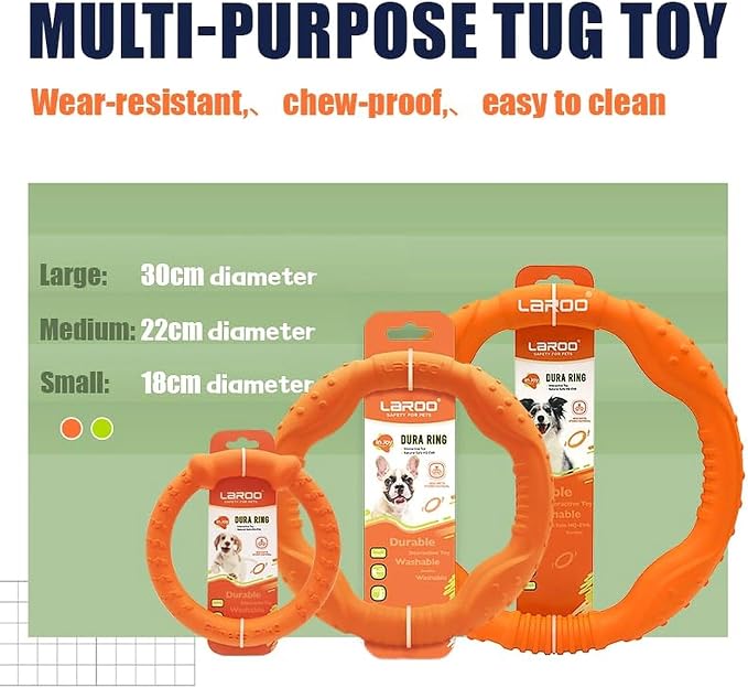 LaRoo Floating Dog Pool Toy, Fetch & Ring Tug Toy - Teething Relief, Catch, Water Fun, Pet Training Outdoor Durable Chew Toys for Small Medium Dogs (Orange Ring,8.6'')